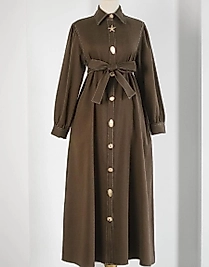 Gold düğmeli Denim gömlek Kahve