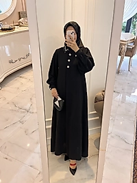 Boncuk taş işleme yaka elbise ( pardesü )