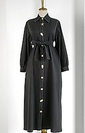 Gold düğmeli denim Gömlek siyah