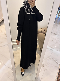 Çelik örme uzun hırka siyah