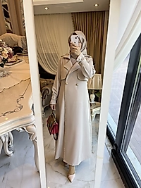 Taşlı trenç krem 2 düğmeli ( ön sipariş )