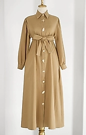 Gold düğmeli Denim gömlek  Camel